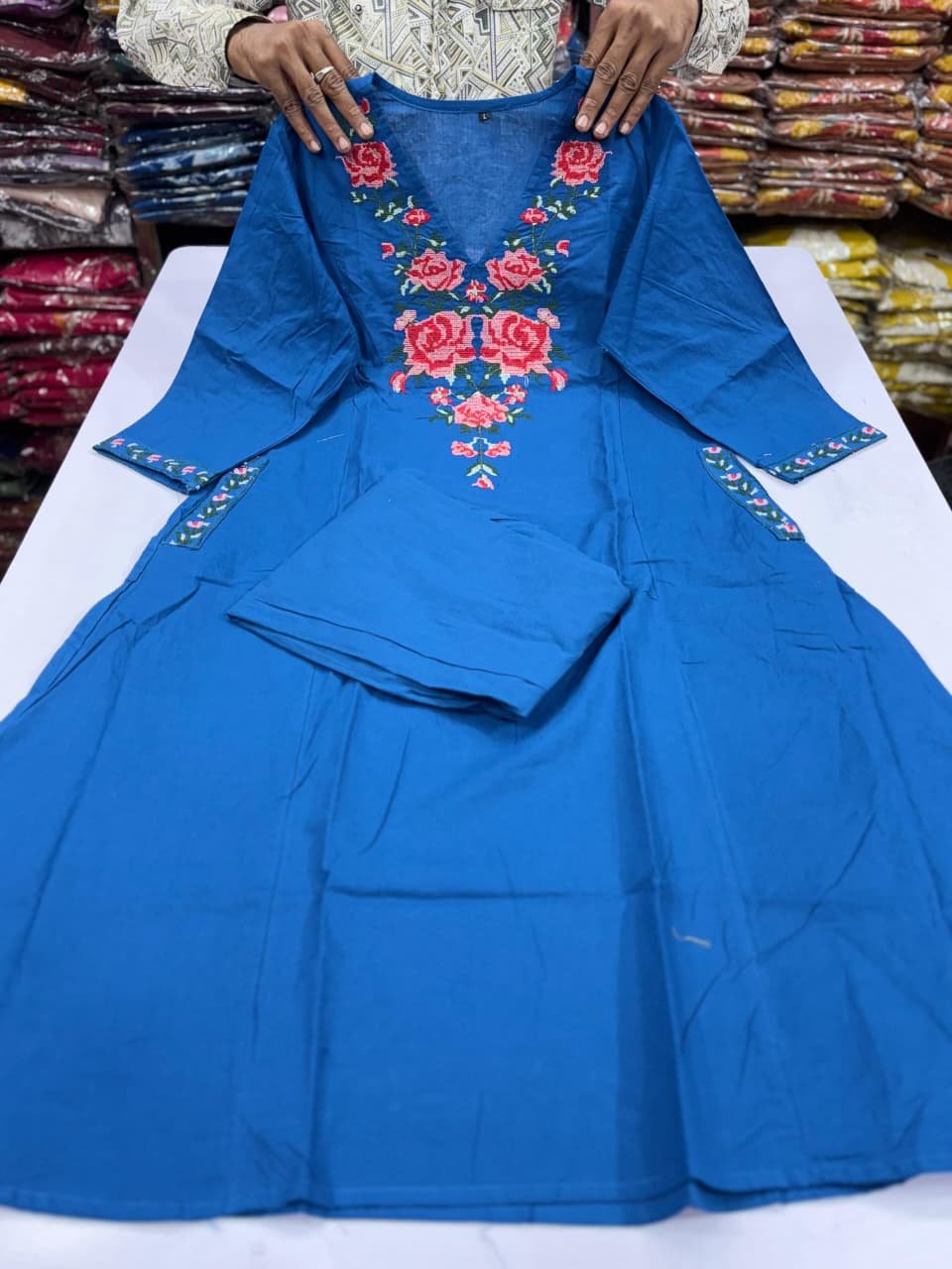 Blue Jaipur Printed Cotton A-Line Coord Set